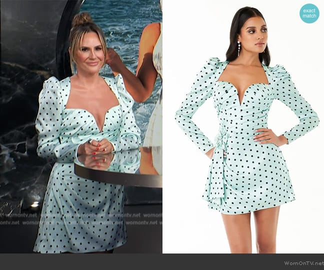 Azazie Cyndi Mint Blue and Black Polka Dot Mini Dress worn by Keltie Knight on E! News