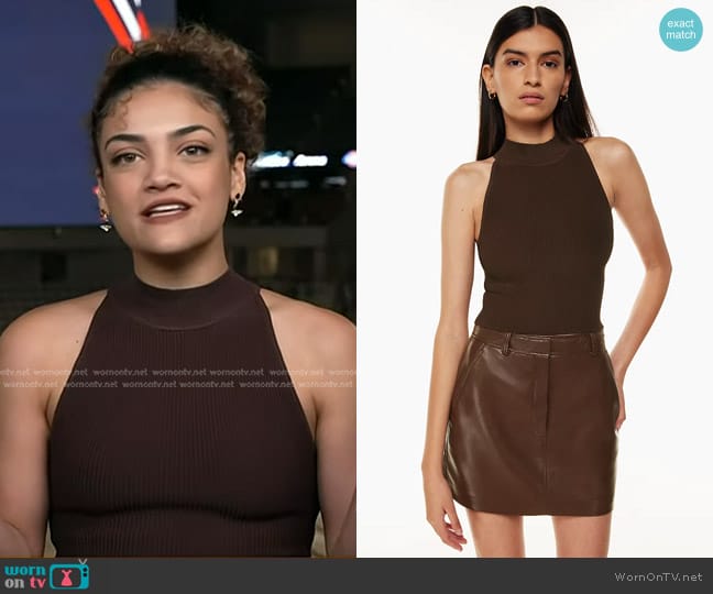 Babaton Sculpt Knit Mockneck Halter Top worn by Laurie Hernandez on Today