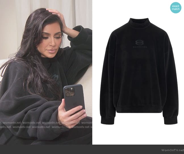 Balenciaga Black Embroidered Sweatshirt worn by Kim Kardashian (Kim Kardashian) on The Kardashians