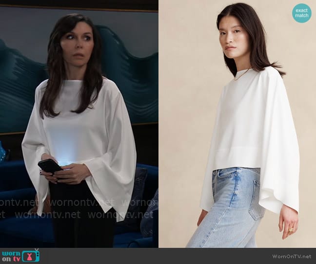 Banana Republic Luna Oversized Top in Iced Vanilla Ivory worn by Anna Devane (Finola Hughes) on General Hospital