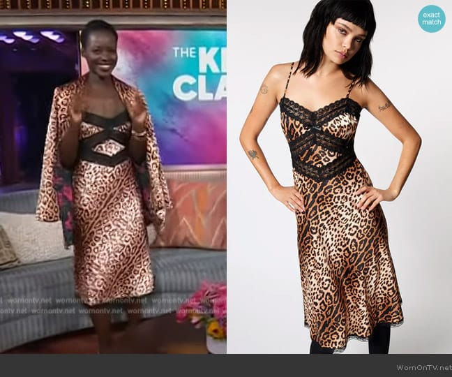 Betsey Johnson Hollywood Midi Dress in Leopard worn by Lupita Nyong'o on The Kelly Clarkson Show