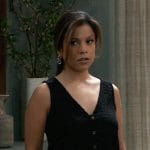 Blaze’s black v-neck button front top with tie hem on General Hospital