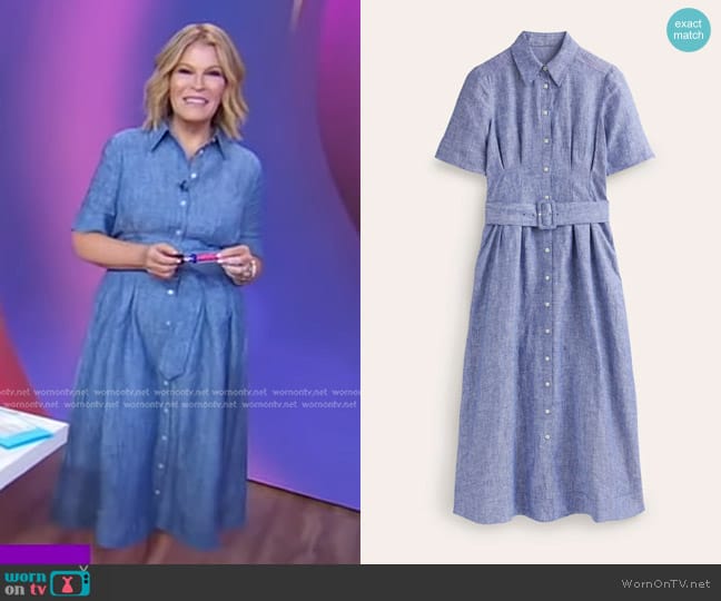 Boden Louise Linen Midi Shirt Dress in Authentic Blue Chambray worn by Tory Johnson on Good Morning America