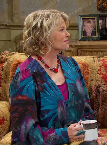 Bonnie’s floral print draped front blouse on Days of our Lives