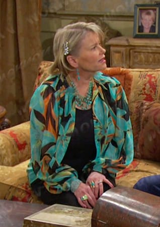 Bonnie’s green floral print blouse on Days of our Lives