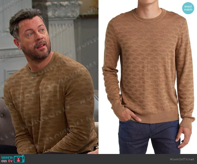 Boss Odante Jacquard Silk Sweater in Camel worn by EJ DiMera (Dan Feuerriegel) on Days of our Lives