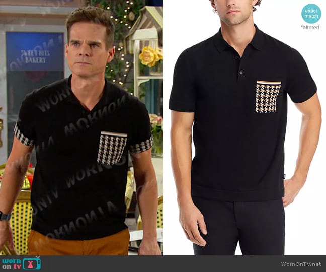 Boss Ofiordo Houndstooth Pocket Polo Shirt worn by Leo Stark (Greg Rikaart) on Days of our Lives