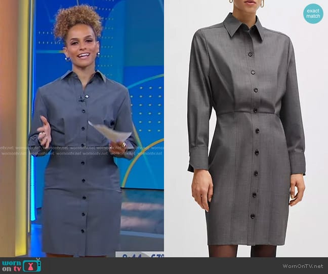 Boss Shirt-Style Regular-Fit Dress in Virgin Wool in Patterned worn by Jess Sims on Good Morning America