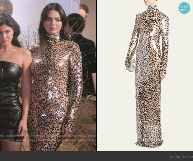 Bottega Veneta Leopard Print Sequin Gown worn by Kendall Jenner (Kendall Jenner) on The Kardashians