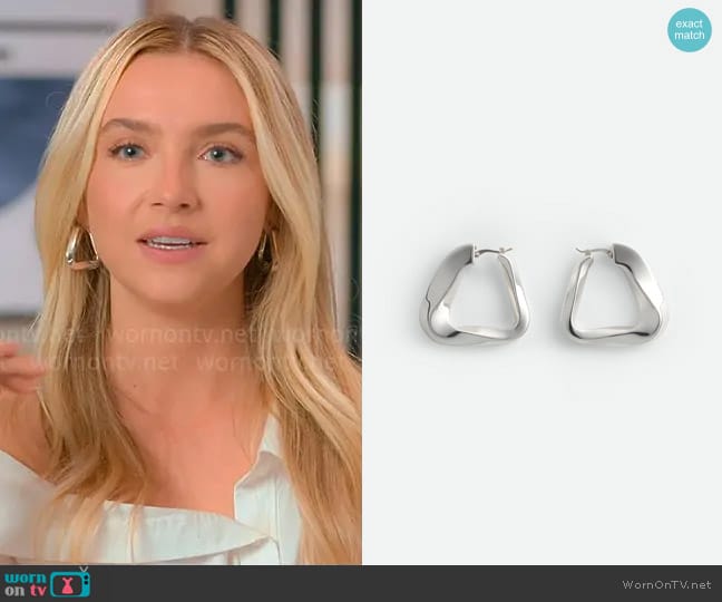 Bottega Veneta Large Twist Triangle Hoop Earrings worn by Savannah Gowarty on Owning Manhattan