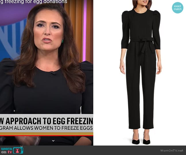 Calvin Klein 3/4 Puff Sleeve Jewel Neck Scuba Crepe Jumpsuit worn by Nikki Battiste on CBS Mornings