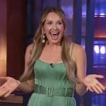 Carly Pearce’s green corset top and pants on The Kelly Clarkson Show