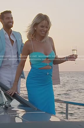 Caroline's blue cutout dress on The Real Housewives of Dubai