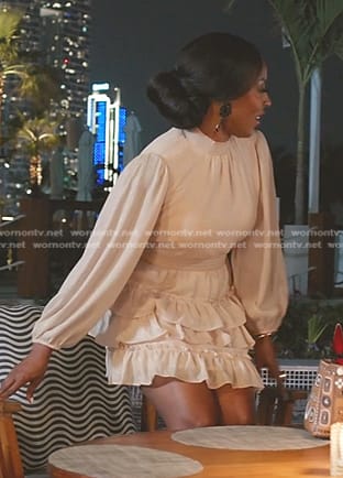 Caroline's ivory tiered mini dress on The Real Housewives of Dubai