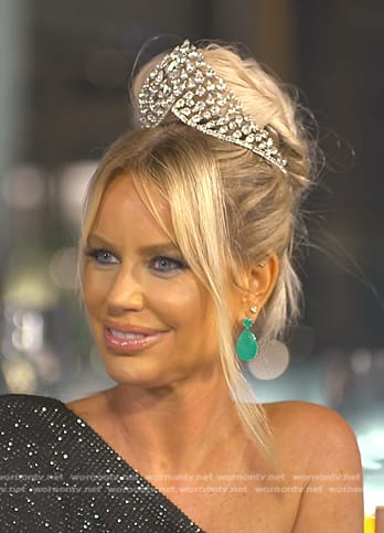 Caroline's blue teardrop earrings on The Real Housewives of Dubai