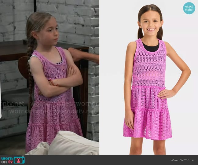 Cat and Jack at Target Solid Crochet Cover Up Dress in Lavender worn by Violet Finn (Jophielle Love) on General Hospital