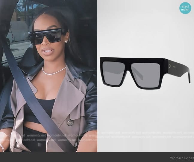 Celine Chunky Rectangle Acetate Sunglasses worn by Malika Haqq (Malika Haqq) on The Kardashians