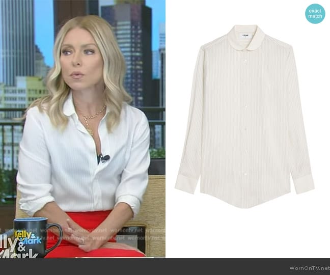 Celine Romy shirt in striped silk worn by Kelly Ripa on Live with Kelly and Mark