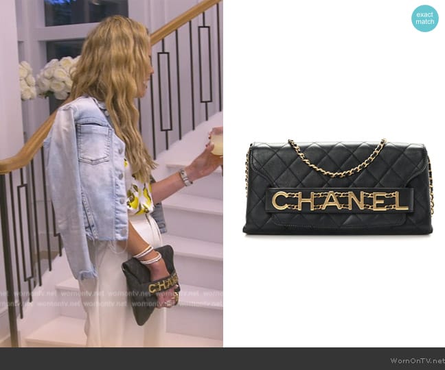 Chanel Calfskin Quilted Enchained Clutch Black worn by Jackie Goldschneider on The Real Housewives of New Jersey