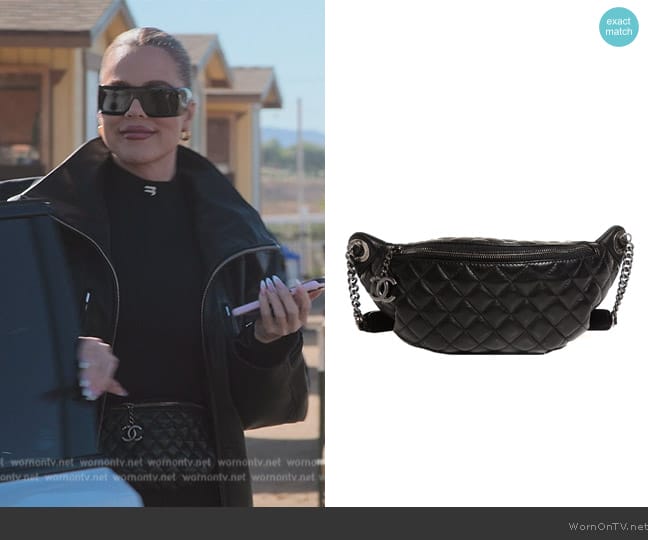 Chanel Lambskin Quilted Banane Waist Bag Fanny Pack worn by Khloe Kardashian (Khloe Kardashian) on The Kardashians