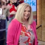 Char Margolis’s red floral blouse and blazer on Live with Kelly and Mark