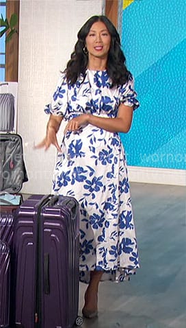 Chi-Lan's blue floral dress with waist cutout on The Talk