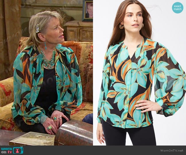 Chico's Chiffon Floral Shirt worn by Bonnie Lockhart (Judi Evans) on Days of our Lives