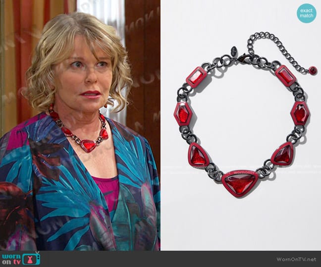 Chico's Red Stone Short Necklace worn by Bonnie Lockhart (Judi Evans) on Days of our Lives