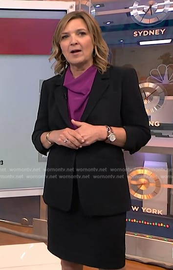 Christine Roman's black ruched blazer on NBC News Daily