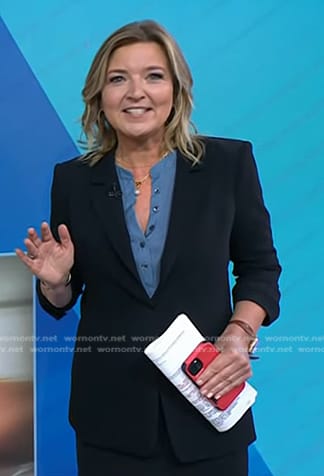 Christine Romans' black ruched sleeve blazer on Today