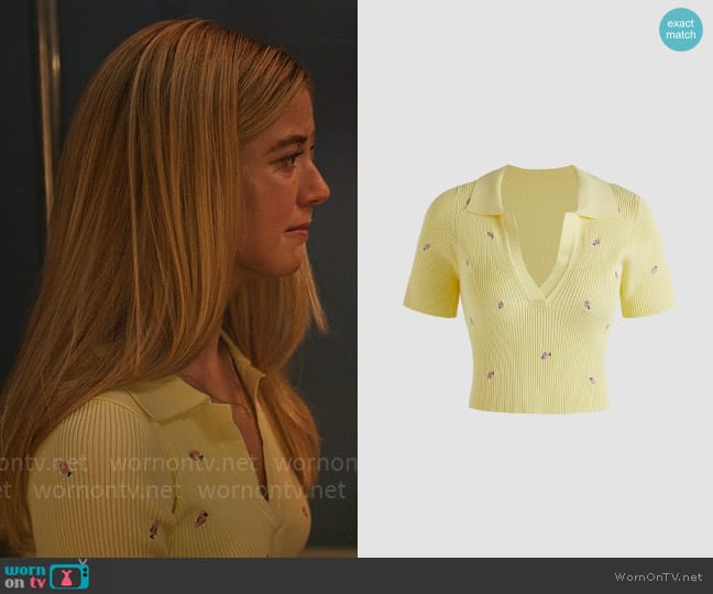 Cider Floral Print Collar Knitted Tee worn by Kelly Beasley (Mallory Bechtel) on Pretty Little Liars Original Sin