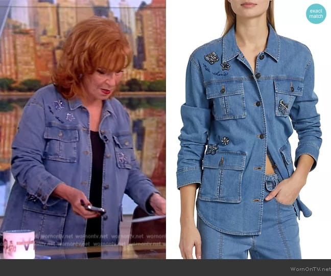 Cinq a Sept Vera Denim Patchy Shacket worn by Joy Behar on The View