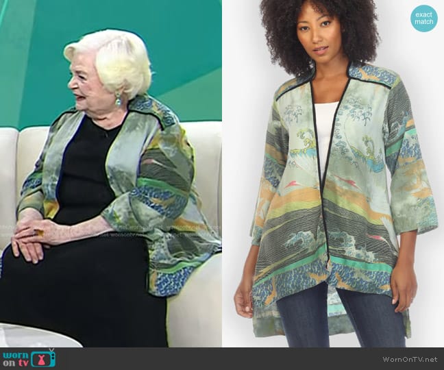 Citron Crane Flying Sky Green Tie Dye Dynasty Jacket worn by June Squibb on Today