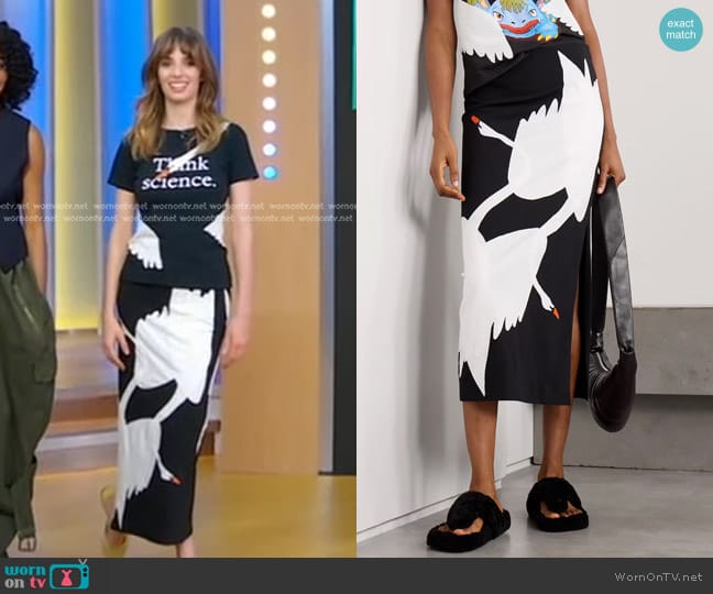 Conner Ives Appliquéd Cotton-blend Midi Skirt worn by Maya Hawke on Good Morning America