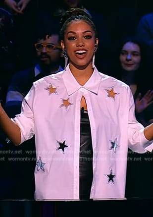 Corinne's star embellished shirt on Beat Shazam