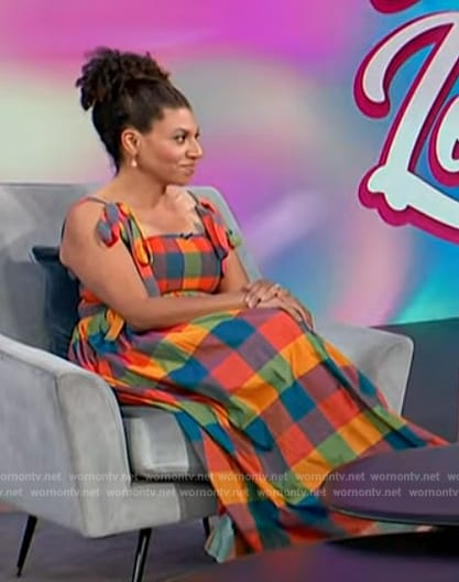 Damona Hoffman's multicolored check dress on Access Hollywood