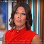 Dana Jacobson’s red draped shoulder dress on CBS Saturday Morning