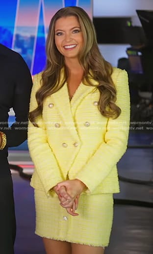 Dani’s yellow tweed blazer and mini skirt on Good Morning America