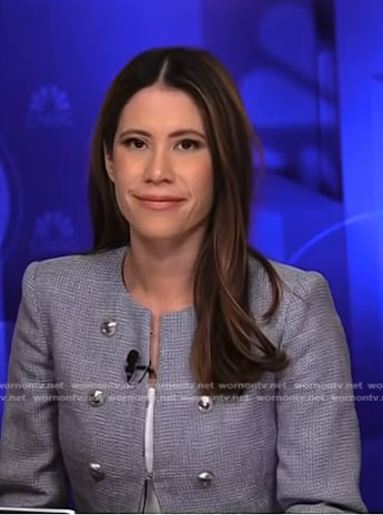 Deirdre’s blue textured double breasted jacket on NBC News Daily