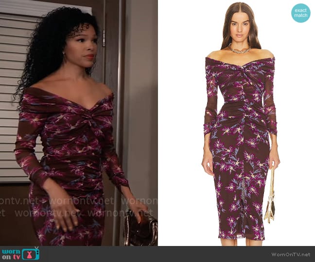 Diane von Furstenberg Clementine Dress in Paris Floral & Red Purple worn by Portia Robinson (Brook Kerr) on General Hospital