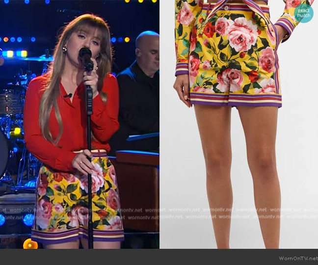 Dolce & Gabbana Floral Print Shorts worn by Kelly Clarkson on The Kelly Clarkson Show