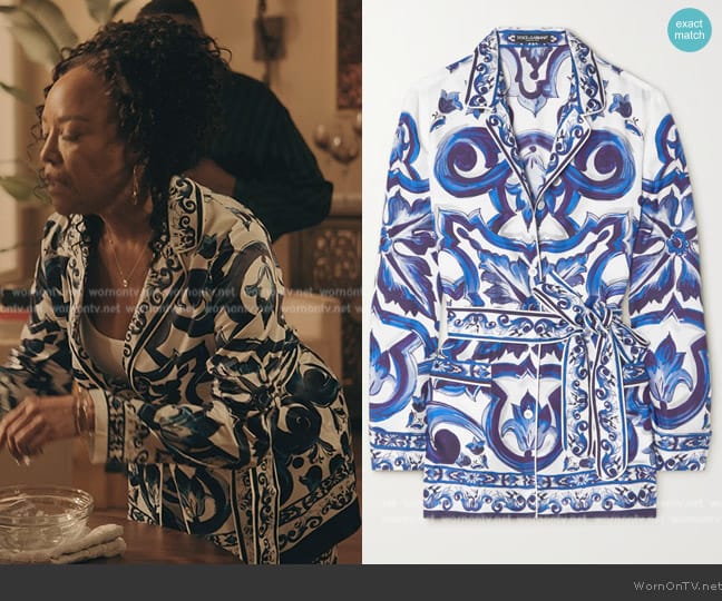 Dolce & Gabbana Printed silk-satin shirt worn by Alicia (Lynn Whitfield) on The Chi