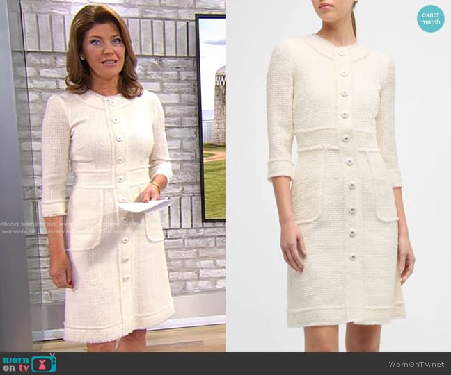 Dolce & Gabbana Raschel Tweed A-line Dress in White worn by Norah O'Donnell on CBS Evening News