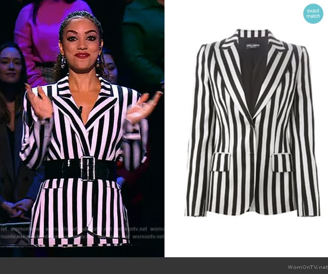 Dolce & Gabbana Stripe Blazer worn by Corinne Foxx on Beat Shazam