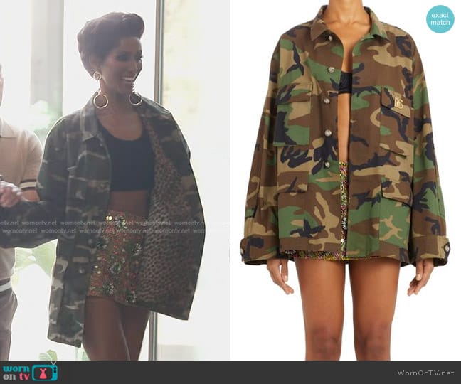 Dolce & Gabbana Camo Print Oversize Field Jacket worn by Chanel Ayan (Chanel Ayan) on The Real Housewives of Dubai