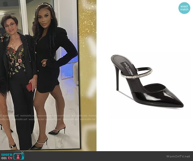 Dolce & Gabbana Embellished Pointed Toe High Heel Mules worn by Caroline Brooks (Caroline Brooks) on The Real Housewives of Dubai