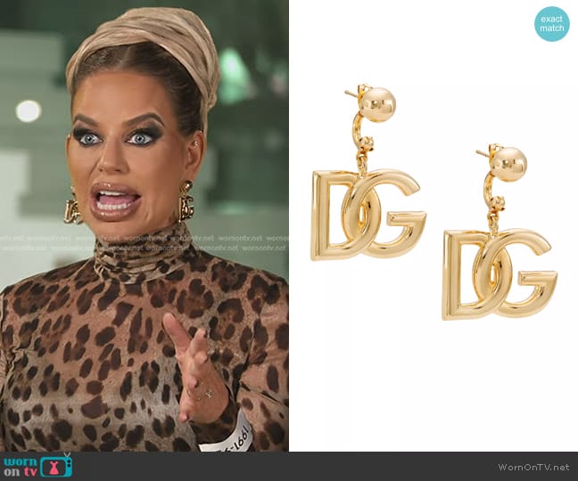 Dolce & Gabbana Goldtone Monogram Ear Jackets worn by Caroline Stanbury (Caroline Stanbury) on The Real Housewives of Dubai