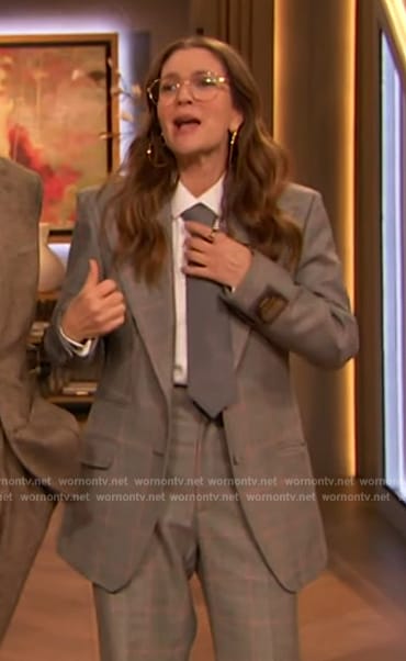 Drew's grey check blazer and pants on The Drew Barrymore Show