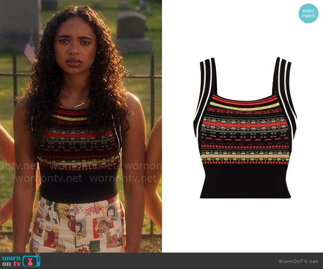 Dries van Noten Fair Isle Knitted Top worn by Tabitha 'Tabby' Hayworth (Chandler Kinney) on Pretty Little Liars Original Sin