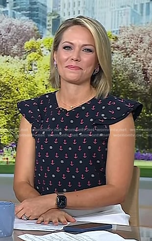 Dylan's navy anchor print ruffle top on Today